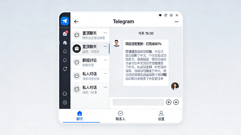 界面语言已成功切换为中文后的Telegram主界面展示