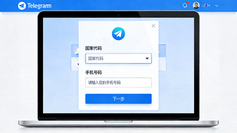 Telegram电脑版登录界面，要求输入手机号码