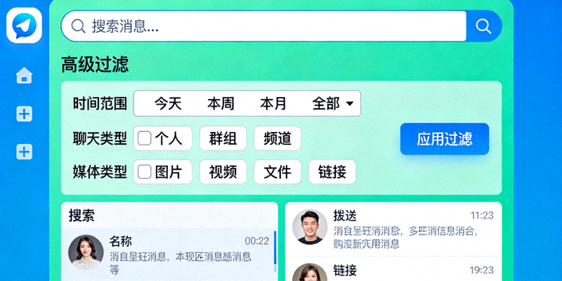 Telegram电脑版高级消息搜索与过滤功能界面