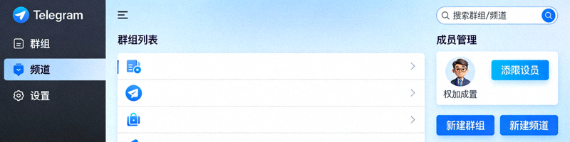 Telegram电脑版群组与频道管理面板中文操作界面