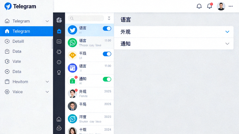 Telegram电脑版设置界面中语言选项位置截图