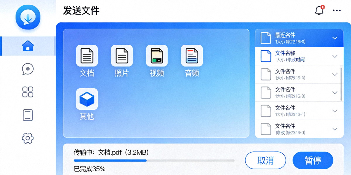 Telegram中文版文件传输界面详细截图，展示发送文件、选择文件类型及进度显示