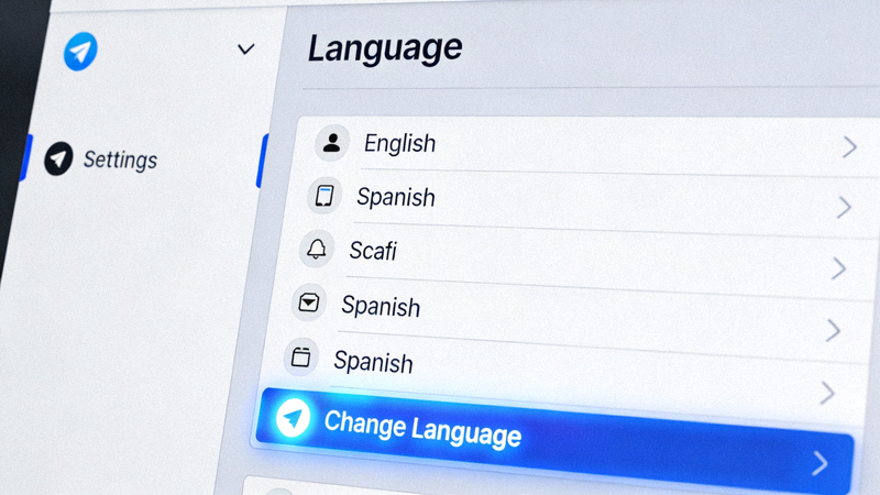 Telegram桌面版设置界面中Language选项截图，高亮显示Change Language按钮
