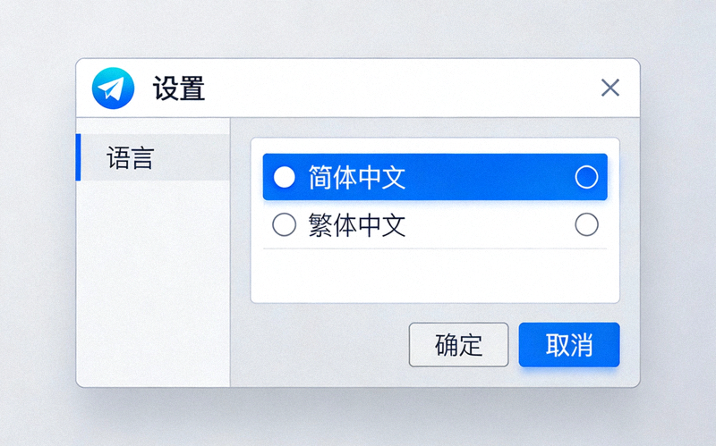 Windows版Telegram语言列表中选择简体中文或繁体中文选项的界面截图